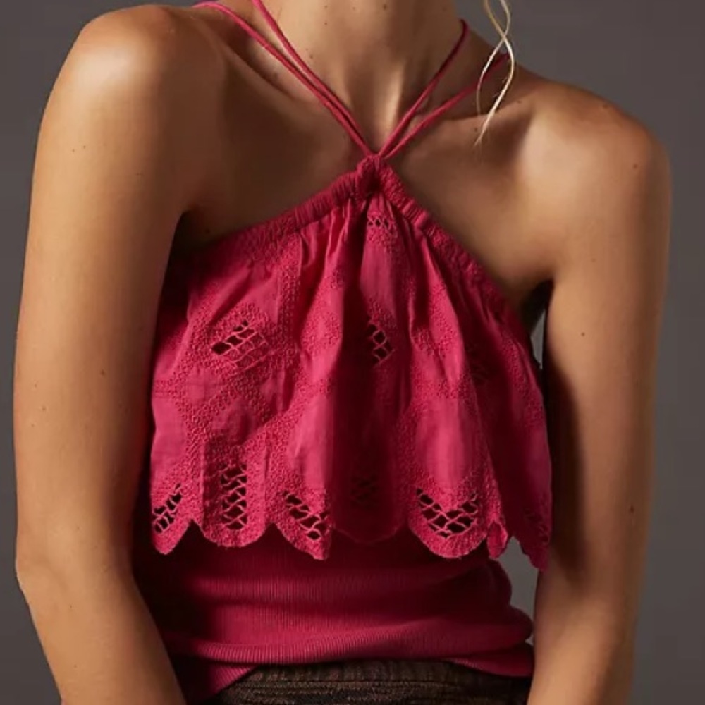 Anthropologie ruffled halt tank